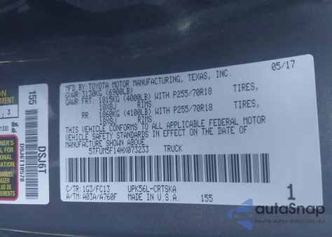 2017 Toyota Tundra Sr5 4.6L V8 z USA, uszkodzony, nr VIN 5TFUM5F14HX073233